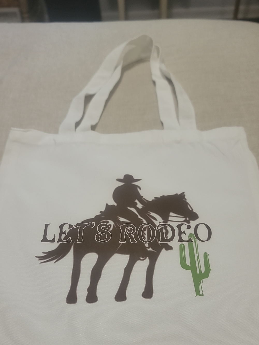 Let's Rodeo Graphic Canvas Tote Bag - White New